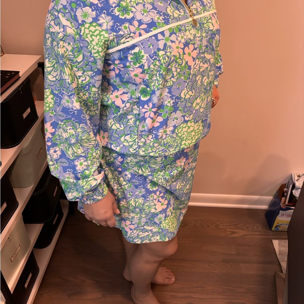 NWT Lilly Pulitzer Aegean Performance Half Zip Blue and Green Floral Ensemble